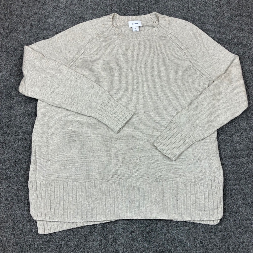 Old Navy Womens Size Large Oatmeal Heather Raglan Crew Neck Ribbed Knit Sweater